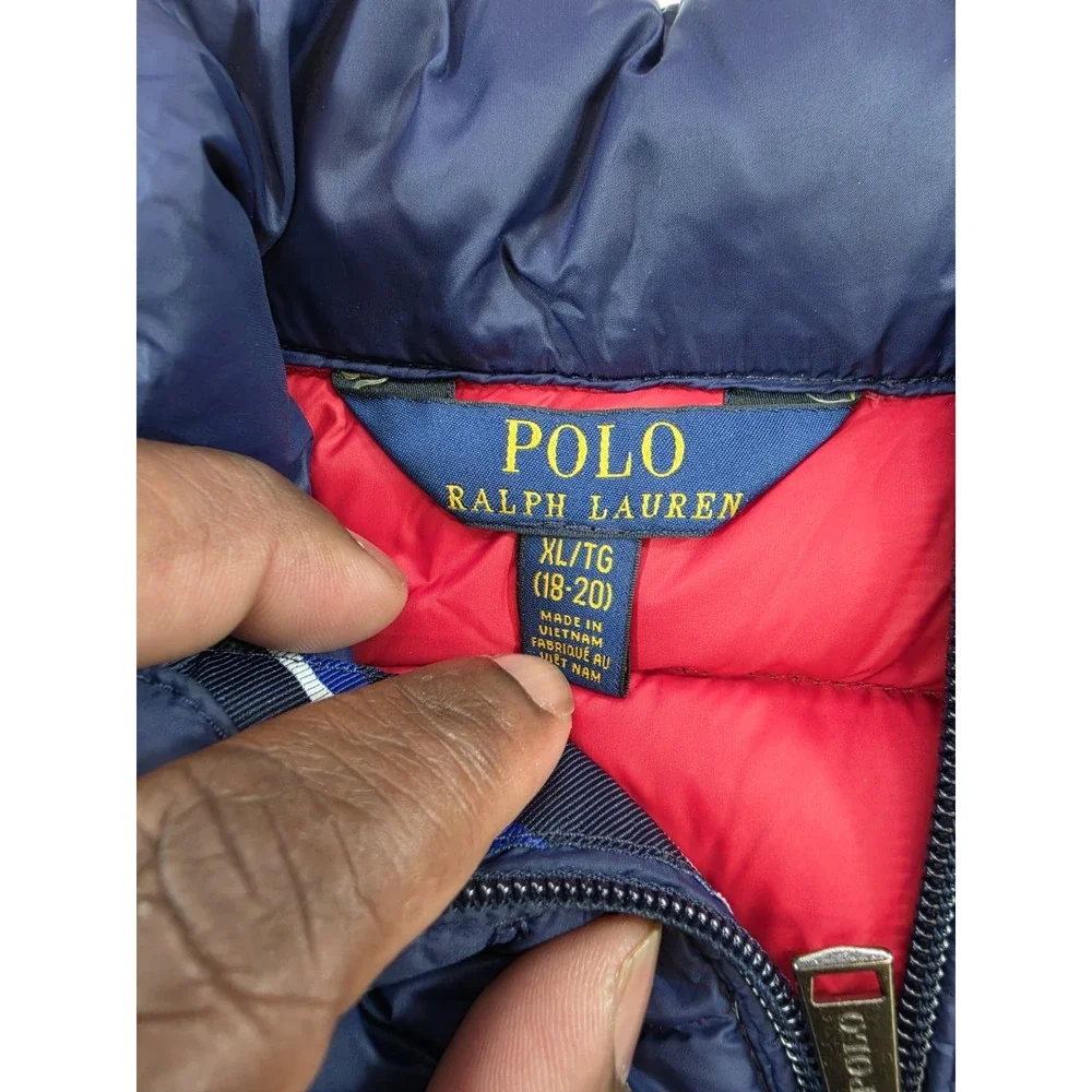 Polo Ralph Lauren Youth Packable Down Puffer Jacket Navy Blue Size XL (16-18)